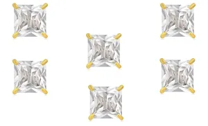 14k Yellow Gold Plated 6mm 2Ct Square Cut White Sapphire Set Of Three Stud Earrings