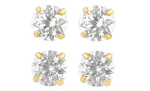 14k Yellow Gold Plated 6mm 4Ct Round White Sapphire Set Of Two Stud Earrings