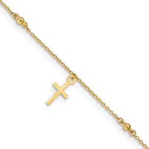 14k Yellow Gold Polished and Textured Cross Anklet