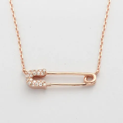 14KR 0.10CTW DIAMOND SAFETY PIN NECKLACE