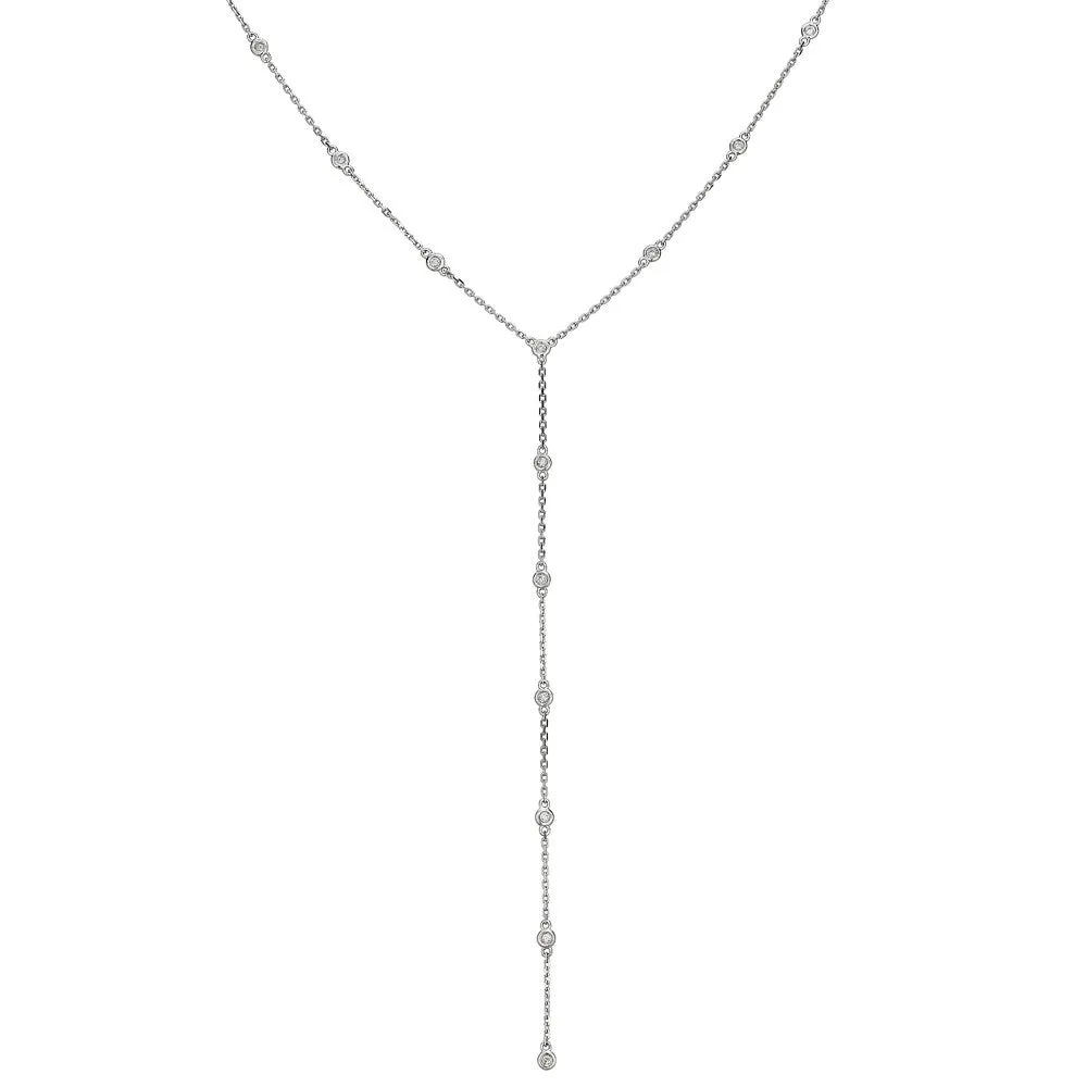 14KT 0.35CT ROUND DIAMONDS BY THE YARD LARIAT NECKLACE 18"-2 COLORS