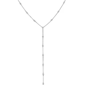 14KT 0.35CT ROUND DIAMONDS BY THE YARD LARIAT NECKLACE 18"-2 COLORS