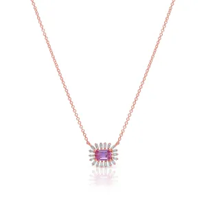 14KT Rose Gold Pink Sapphire Baguette Diamond Audelia Necklace