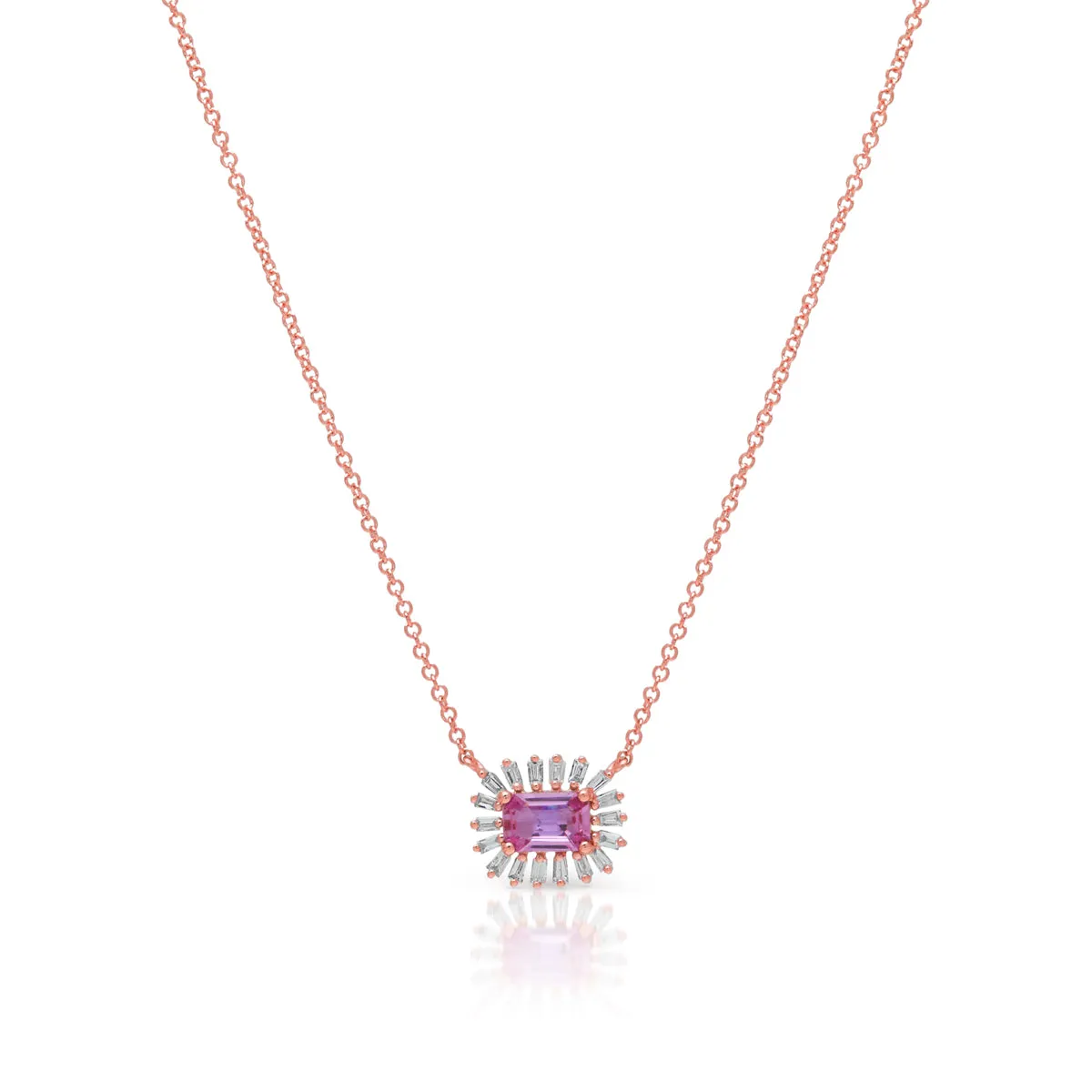 14KT Rose Gold Pink Sapphire Baguette Diamond Audelia Necklace