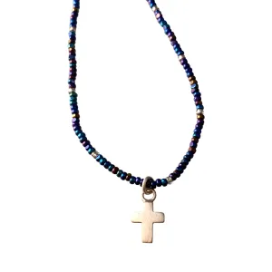 16” Beaded Sterling Cross Necklace