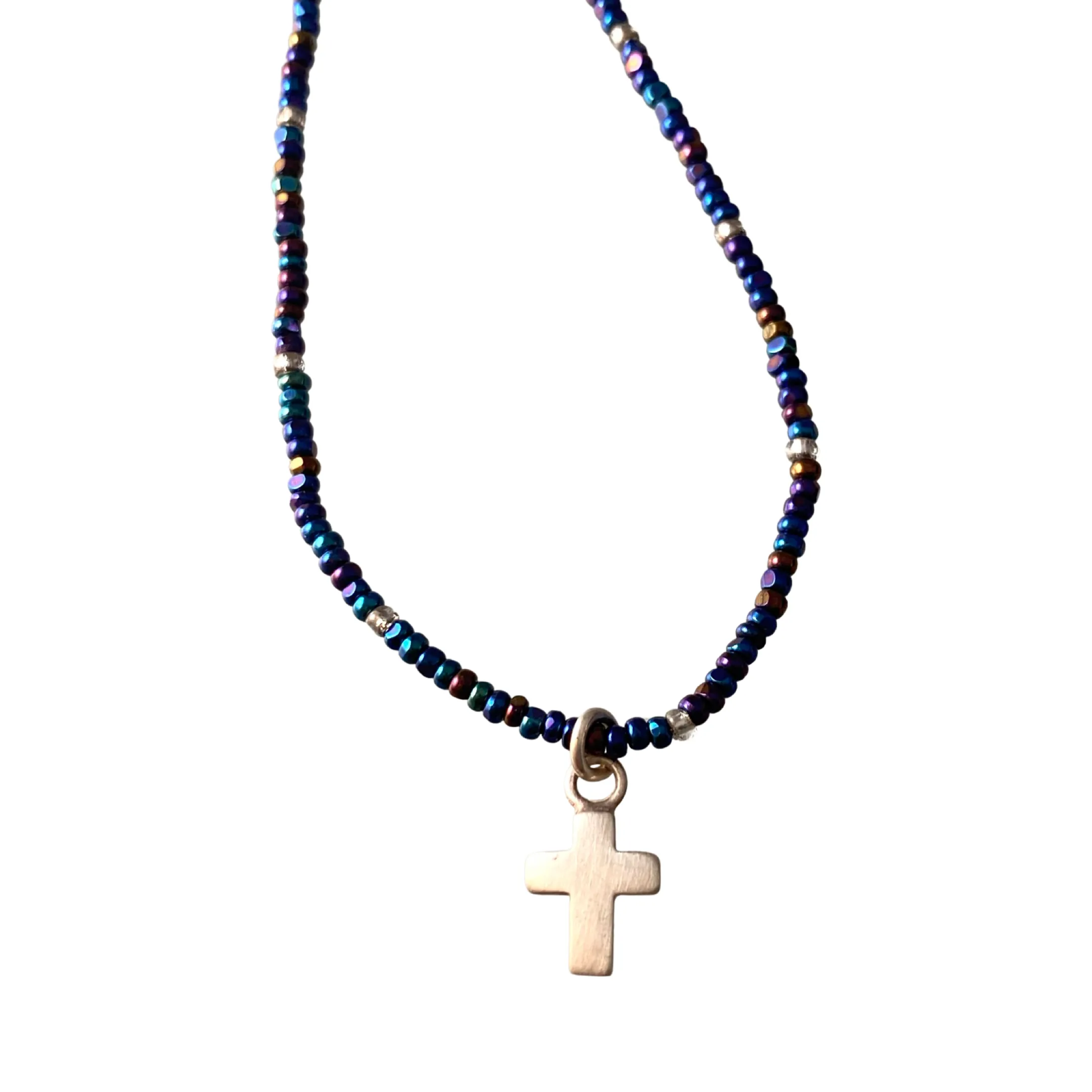 16” Beaded Sterling Cross Necklace