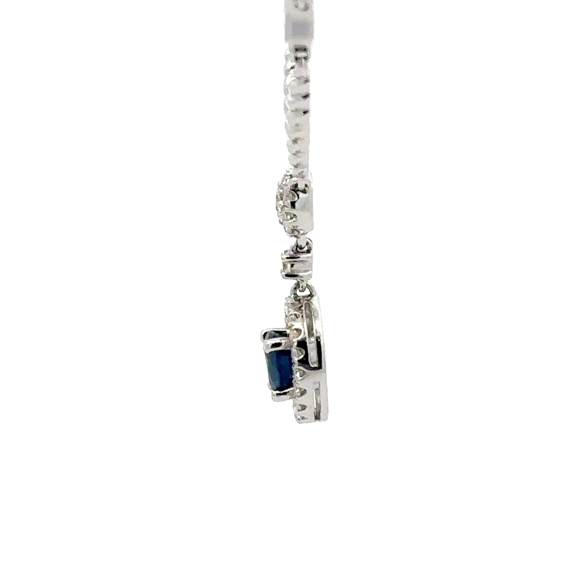 18ct white gold sapphire and diamond halo drop necklace