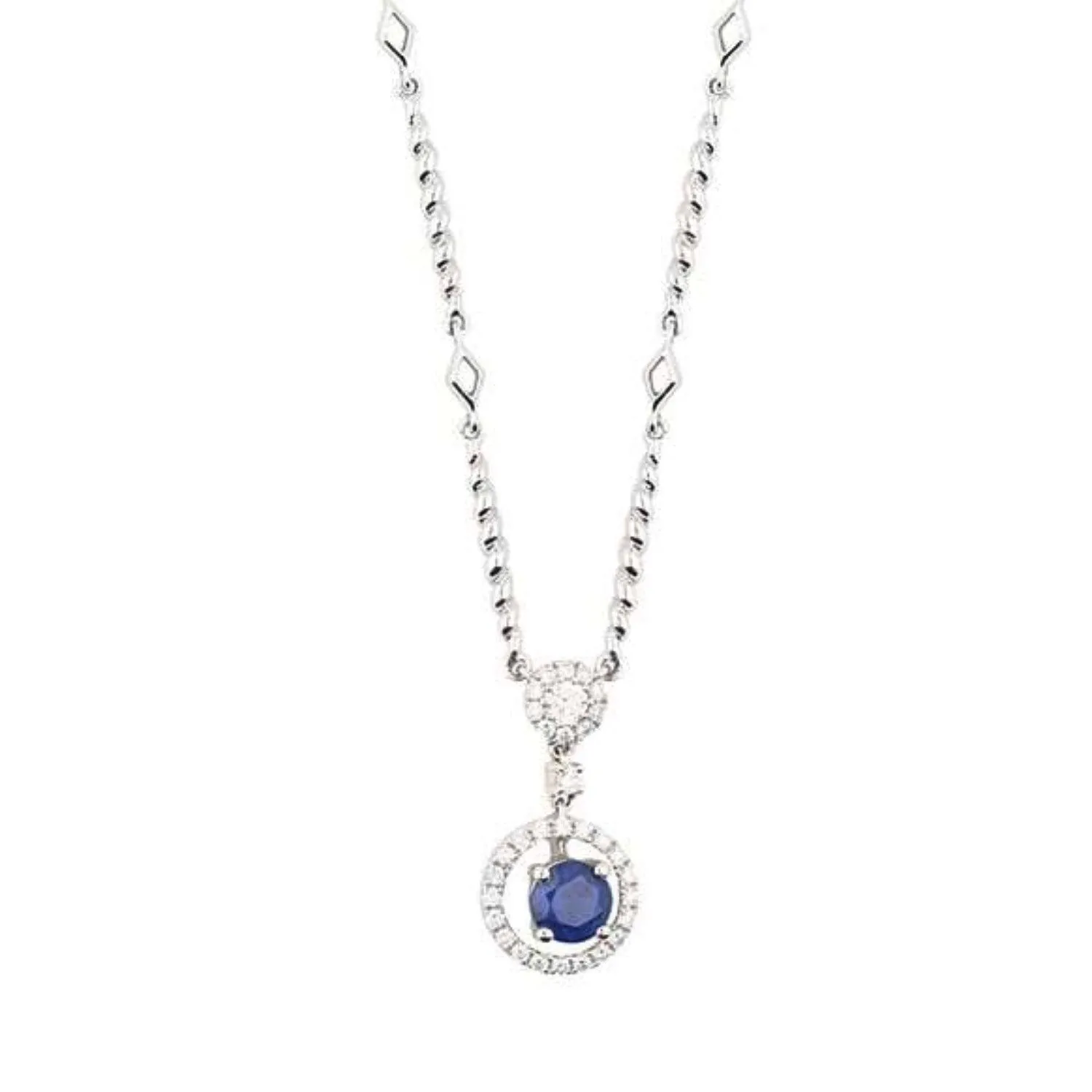 18ct white gold sapphire and diamond halo drop necklace