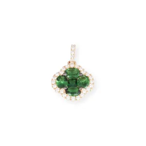 18ct Yellow Gold Diamond and Green Garnet Leaf Pendant P-7970