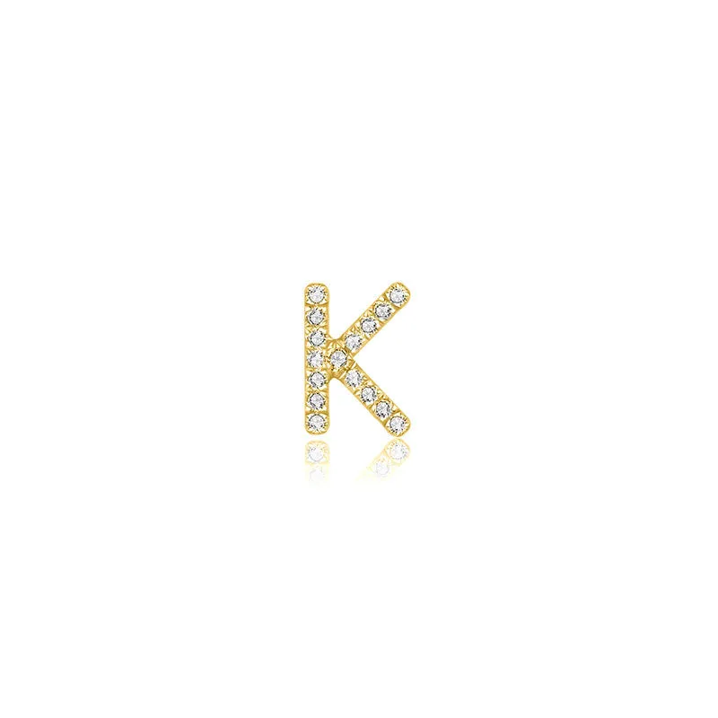 18k Gold Initial Letter "K" Diamond Pandent   Necklace