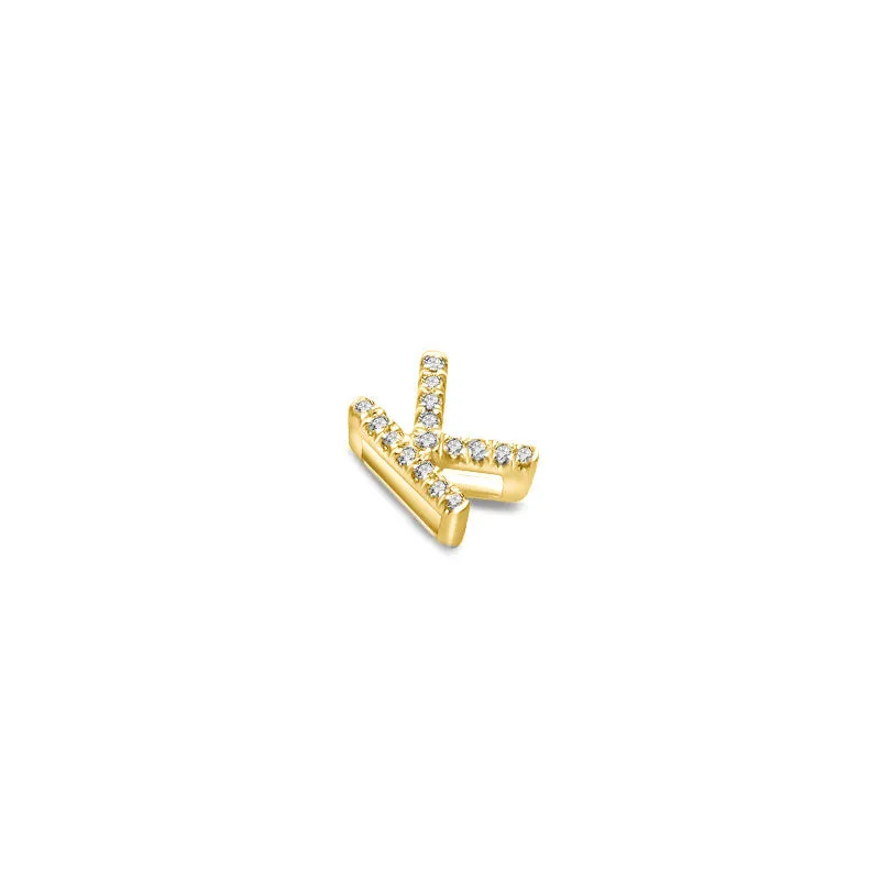 18k Gold Initial Letter "K" Diamond Pandent   Necklace