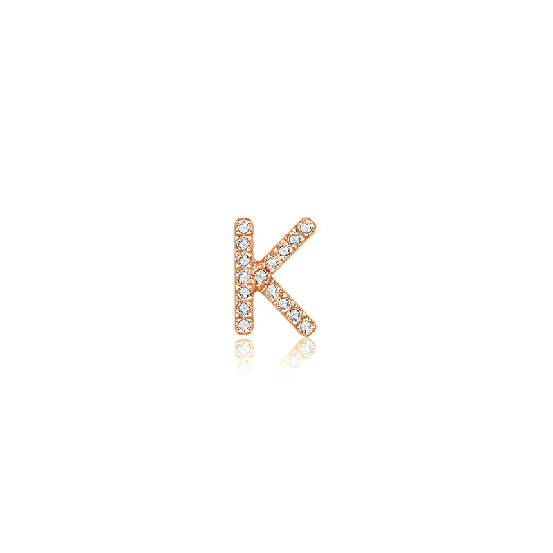 18k Gold Initial Letter "K" Diamond Pandent   Necklace