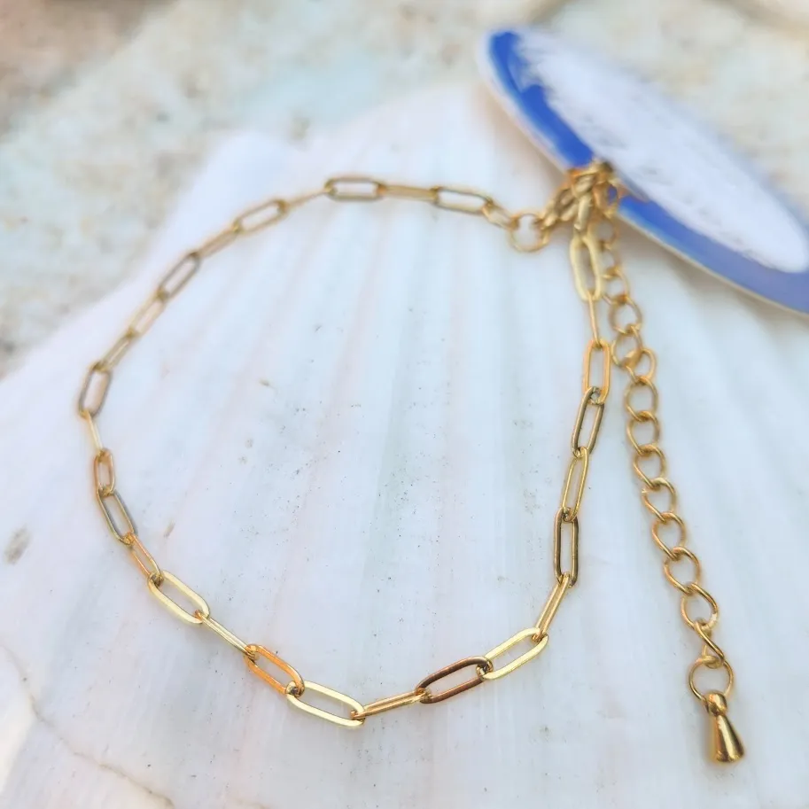 18k GOLD PAPERCLIP CHAIN WATERPROOF BRACELET