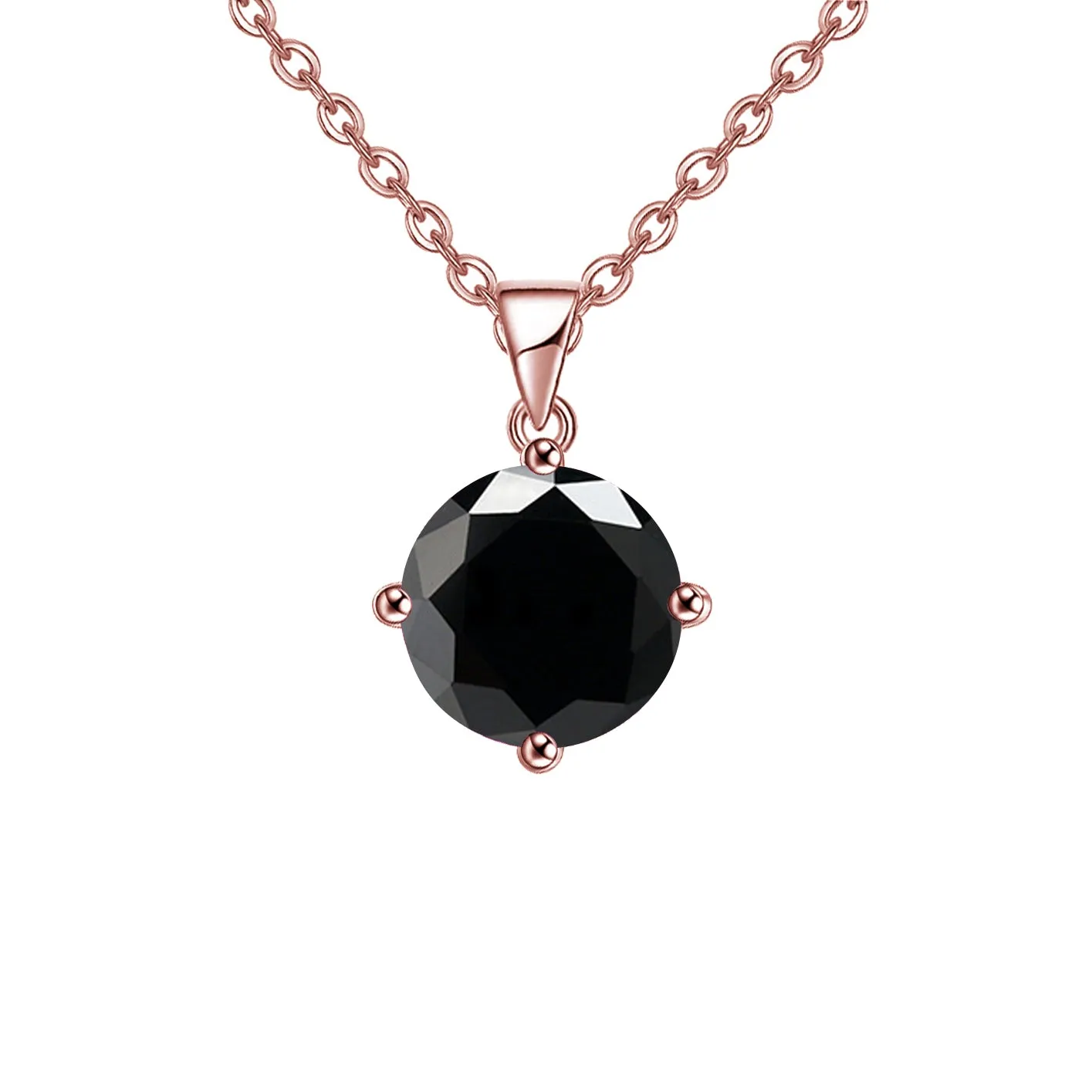 18K Rose Gold 2 Carat Created Black Sapphire Round Stud Necklace Plated 18 inch