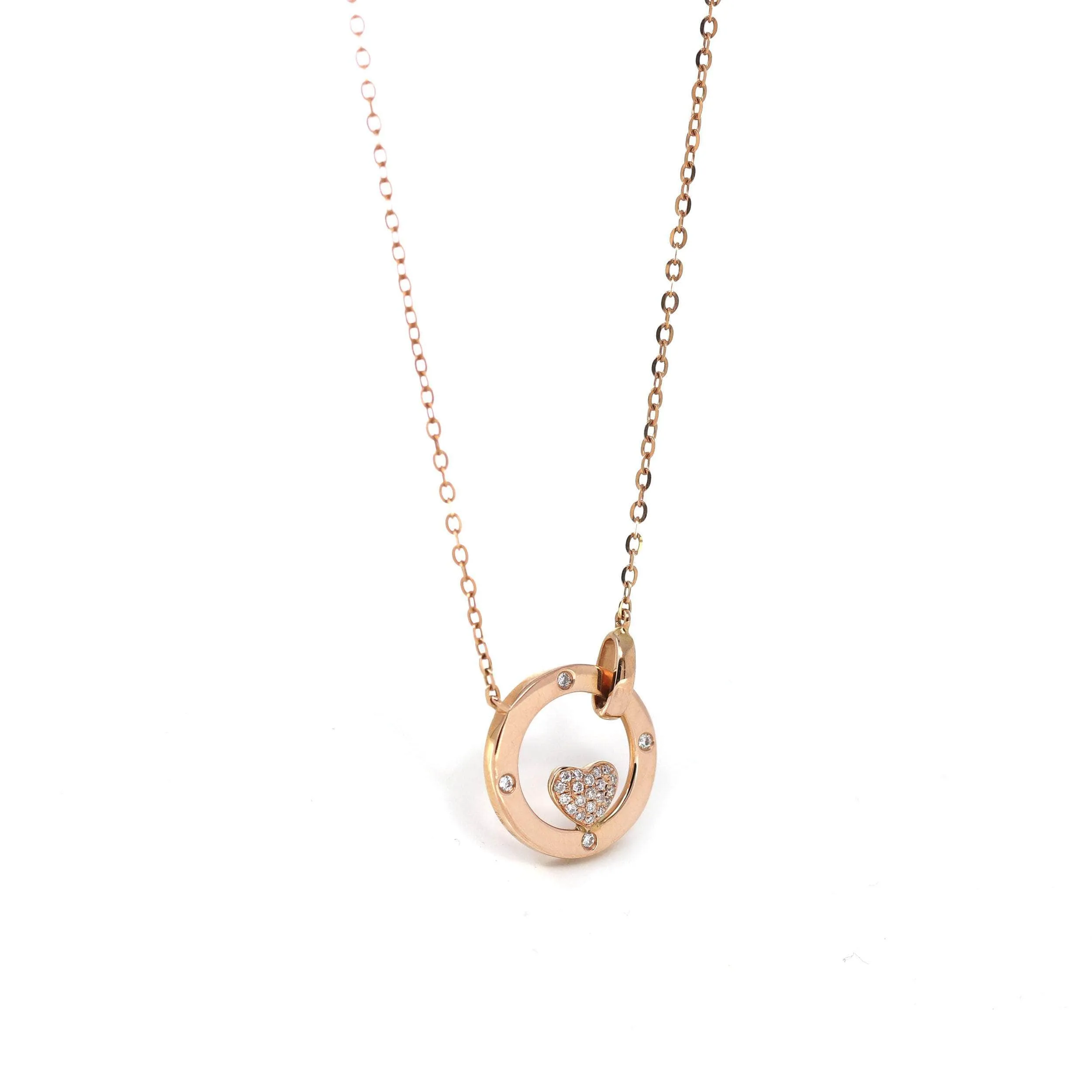 18K Rose Gold Love Pendant Necklace With Diamond