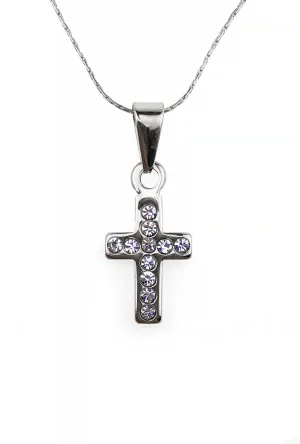 18K White Gold 1 ct Created Diamond Cross Stud Necklace Plated 18 inch