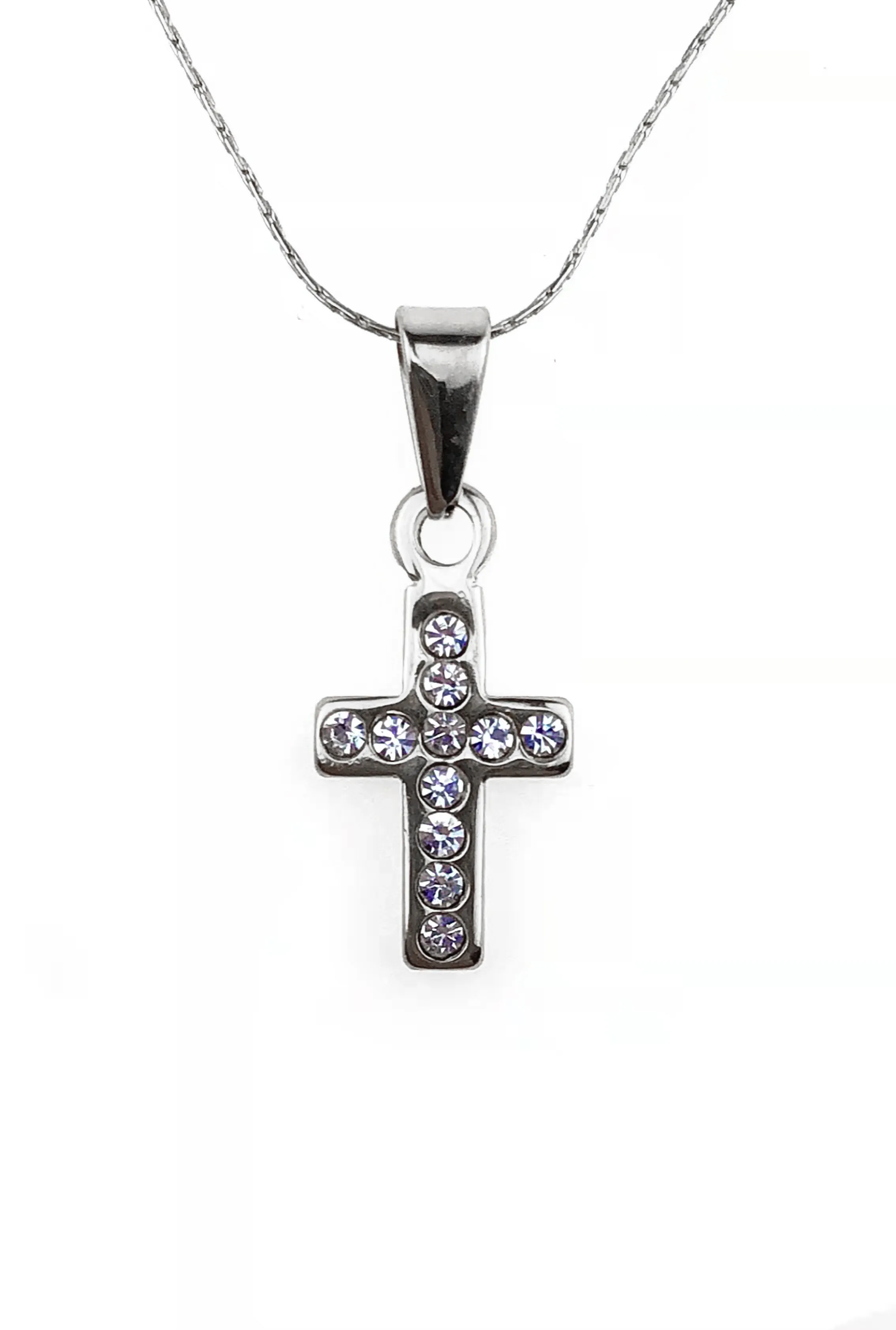 18K White Gold 1 ct Created Diamond Cross Stud Necklace Plated 18 inch