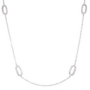 18K White Gold Diamond Oval Link Station Necklace