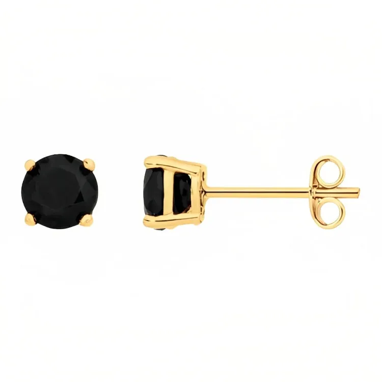 18k Yellow Gold 2 Pair Black Moissanite Round & Princess Cut Stud Earrings Plated 6mm By Paris Jewelry