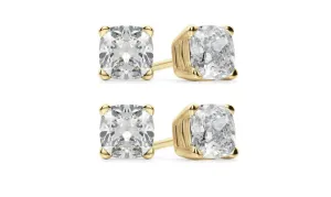 18k Yellow Gold 4mm 4Ct Cushion Cut White Sapphire Set Of Two Stud Earrings Plated