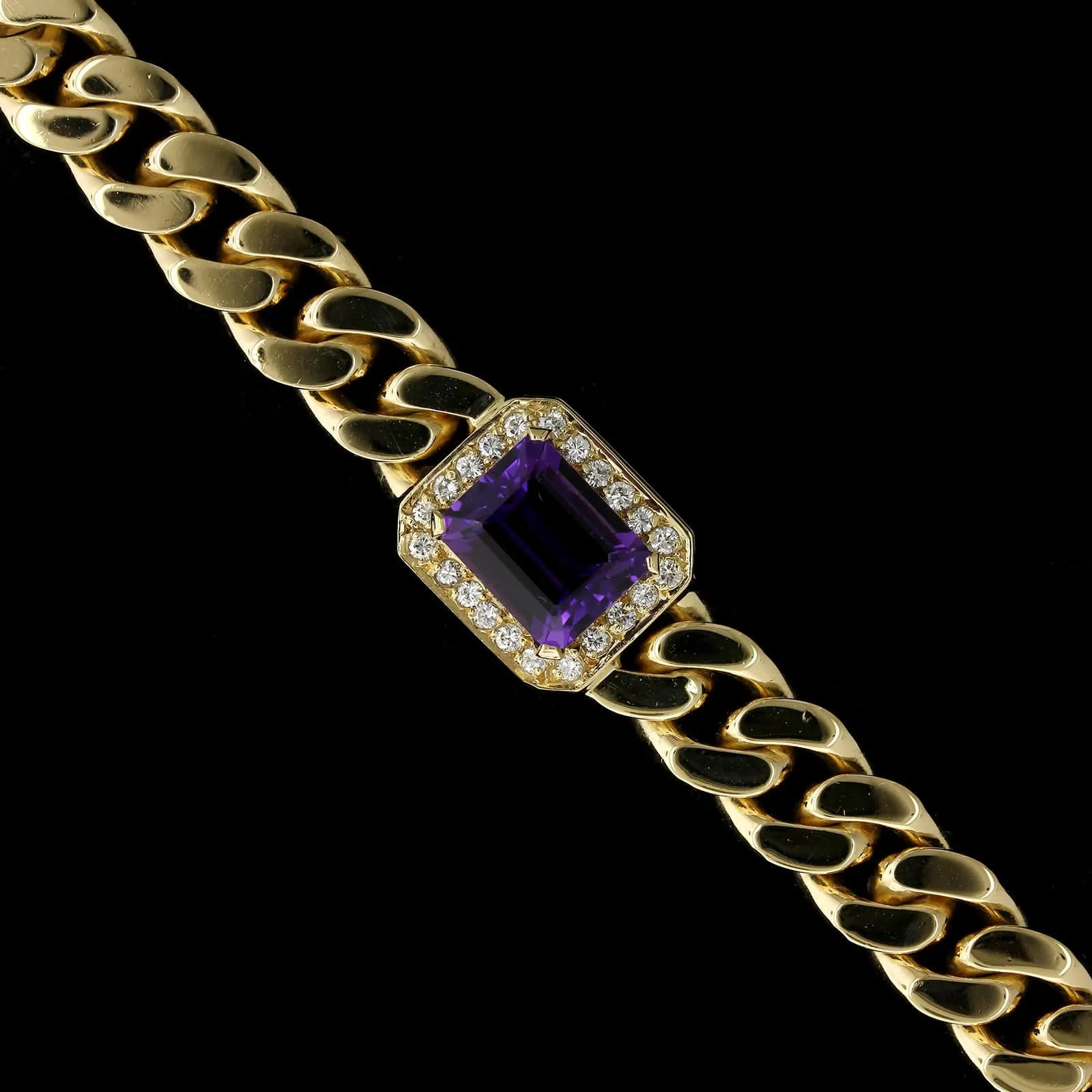 18K Yellow Gold Estate Amethyst and Diamond Bracelet