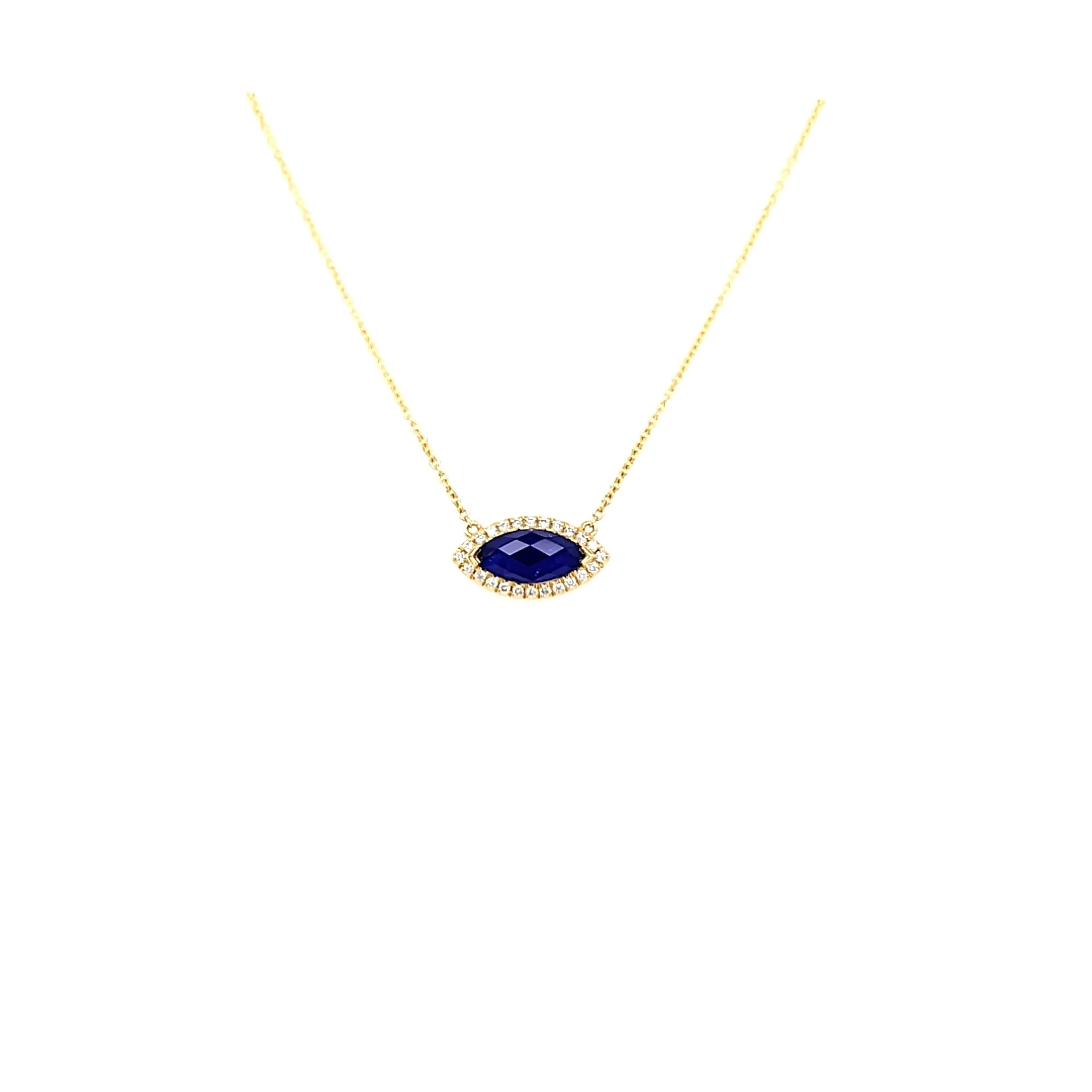 18k Yellow Gold Lapis Marquise Necklace (I7726)