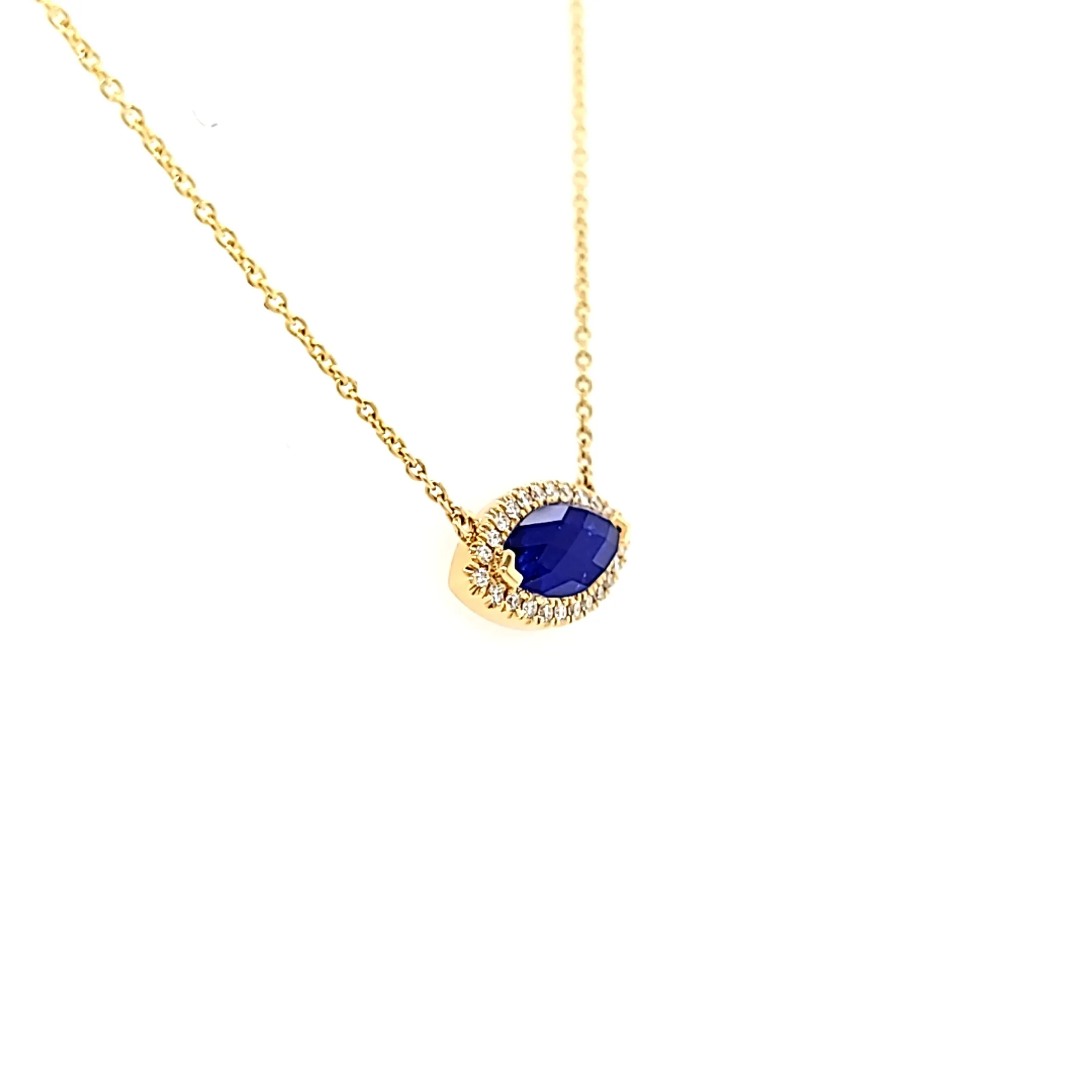 18k Yellow Gold Lapis Marquise Necklace (I7726)