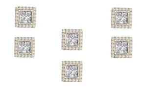 18k Yellow Gold Plated 3Ct Square Cut White Sapphire Set of Three Halo Stud Earrings