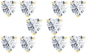 18k Yellow Gold Plated 4mm 3Ct Heart White Sapphire Set Of Five Stud Earrings