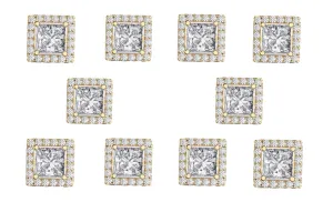 18k Yellow Gold Plated 4mm 3Ct Square Cut White Sapphire Set of Five Halo Stud Earrings