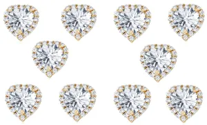 18k Yellow Gold Plated 4mm 4Ct Heart White Sapphire Set of Five Halo Stud Earrings