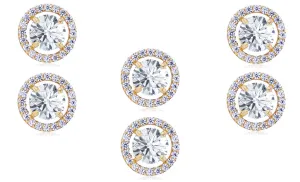 18k Yellow Gold Plated 6mm 2Ct Round White Sapphire Set of Three Halo Stud Earrings