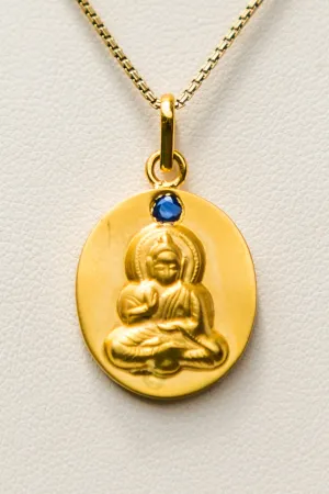 18kt Gold Buddha Istha Devata Pendant with Blue Sapphire Mount