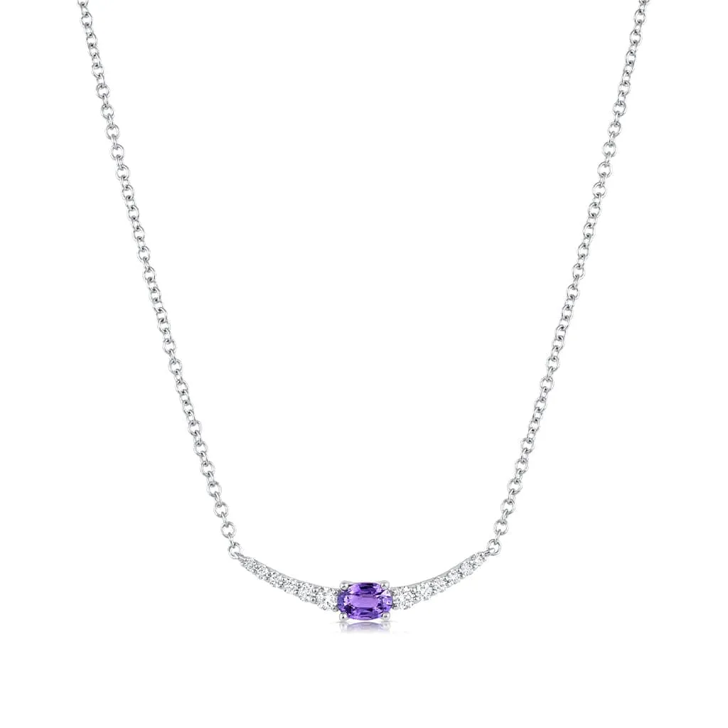 18kt White Gold Purple Sapphire and Diamond Crescent Necklace