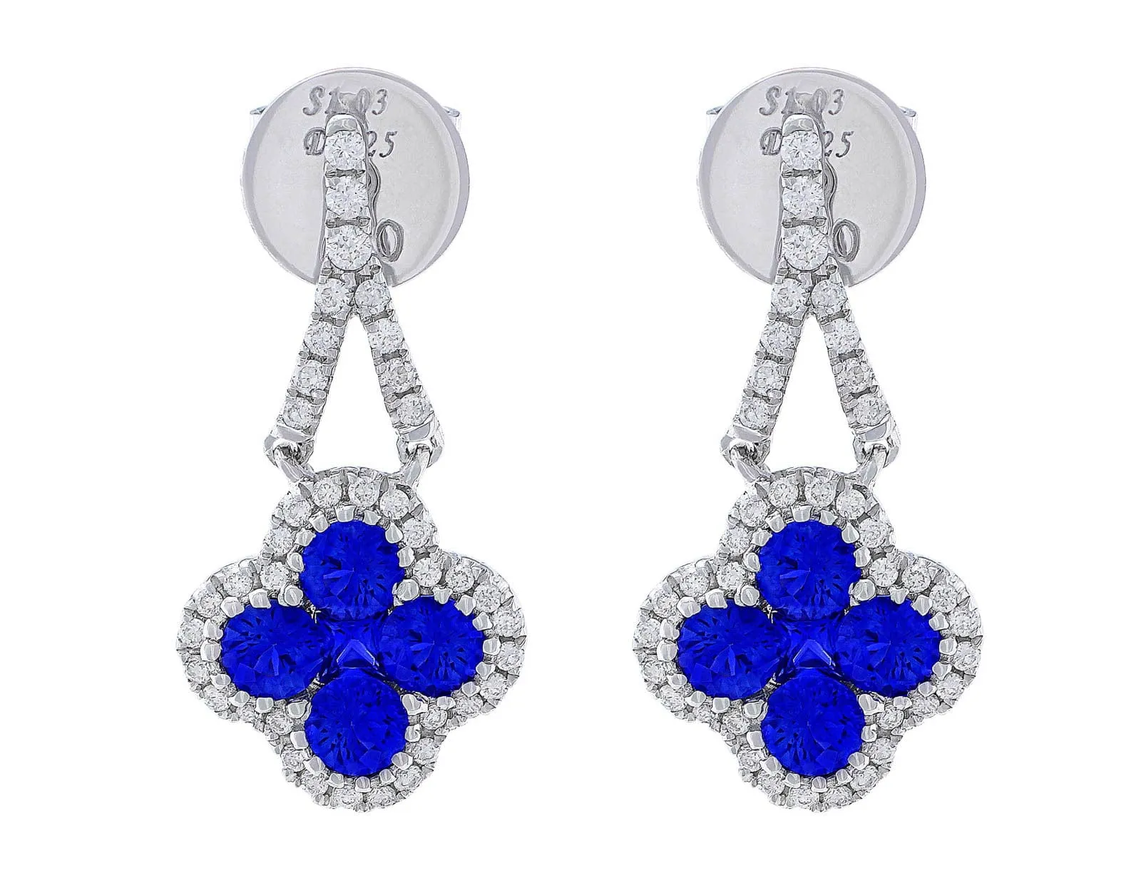 18kt White Gold Sapphire Clover Chandelier Earrings