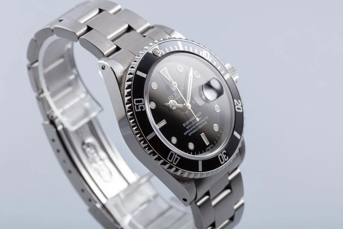 1999 Rolex Submariner 16610 with Box & Papers "Swiss Only" Dial Box, Papers & Service Card