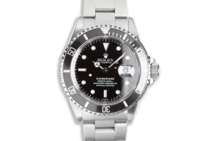 1999 Rolex Submariner 16610 with Box & Papers "Swiss Only" Dial Box, Papers & Service Card