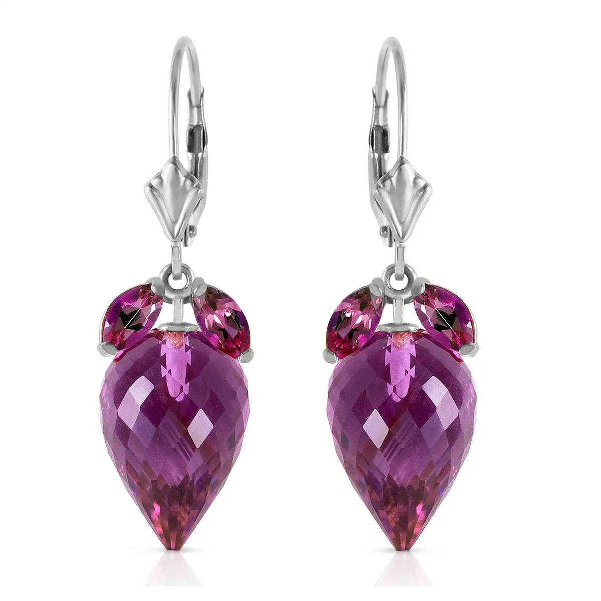 20 Carat 14K Solid White Gold Earrings Pointy Briolette Amethyst