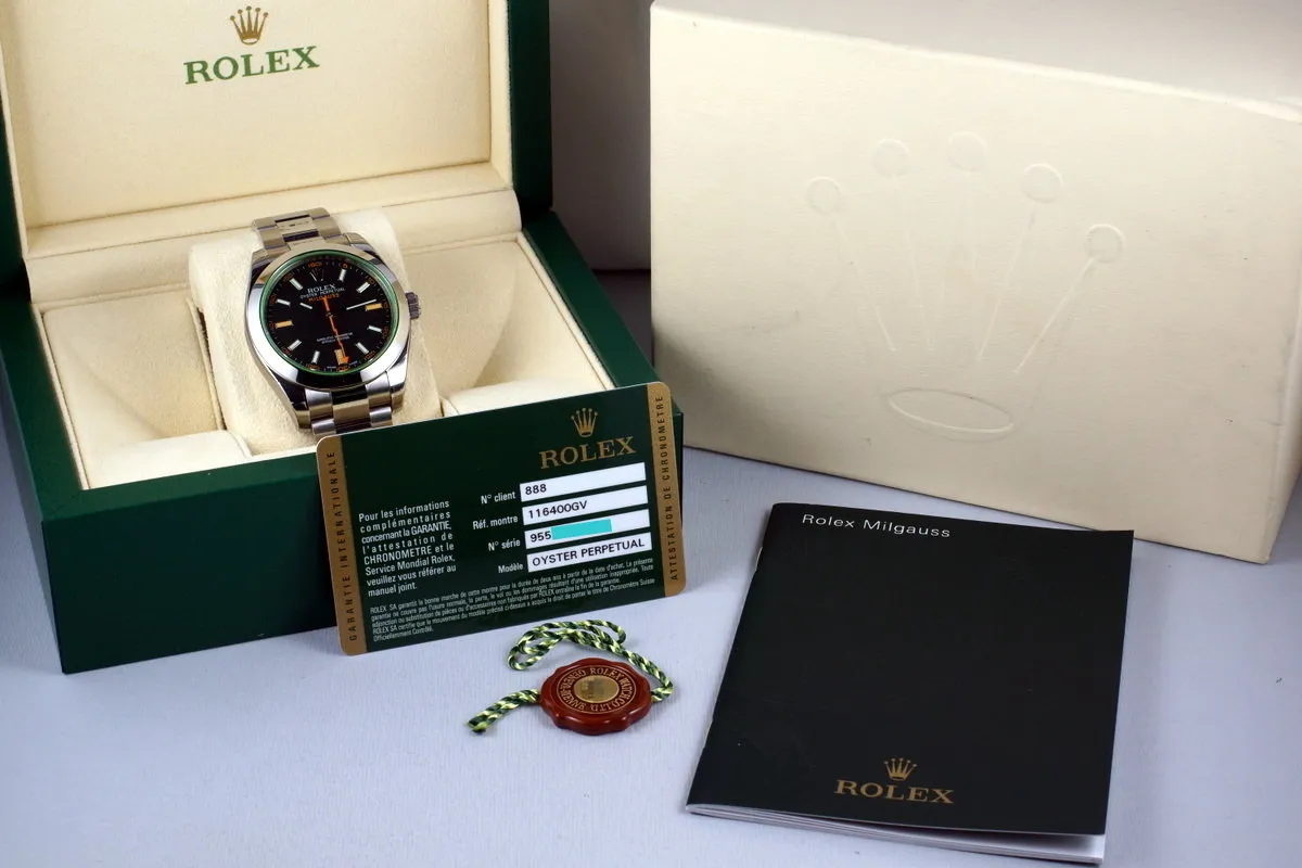 2011 Rolex Milgauss Green 116400 MINT with Box and Papers