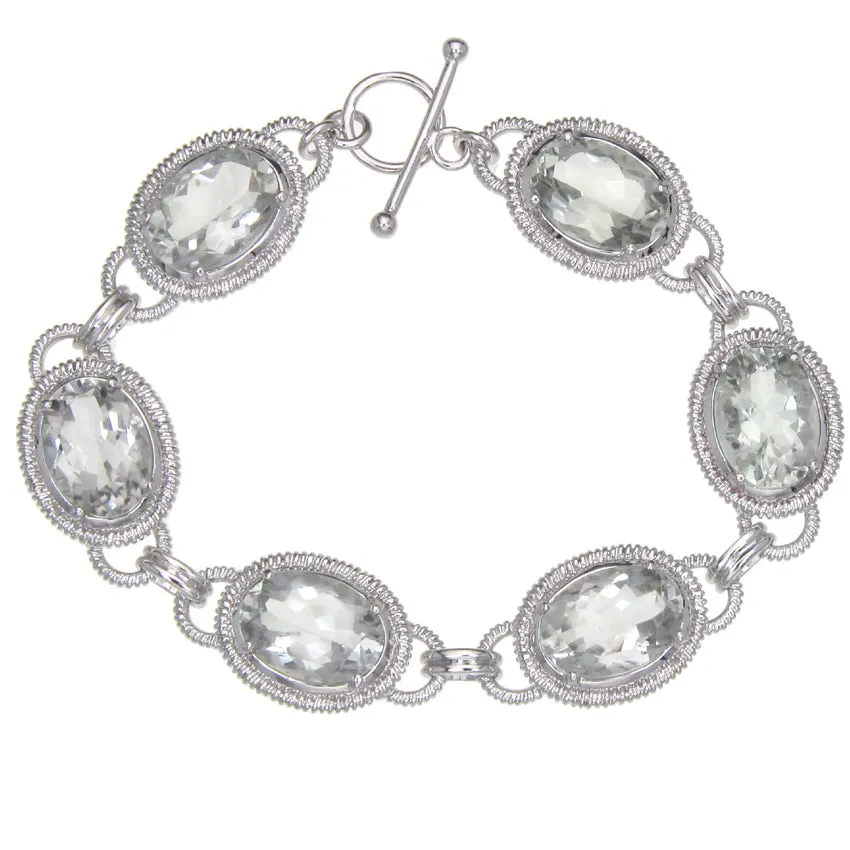 30 cttw Green Amethyst Tennis Bracelet Brass With Rhodium Plating 14x10 MM Oval