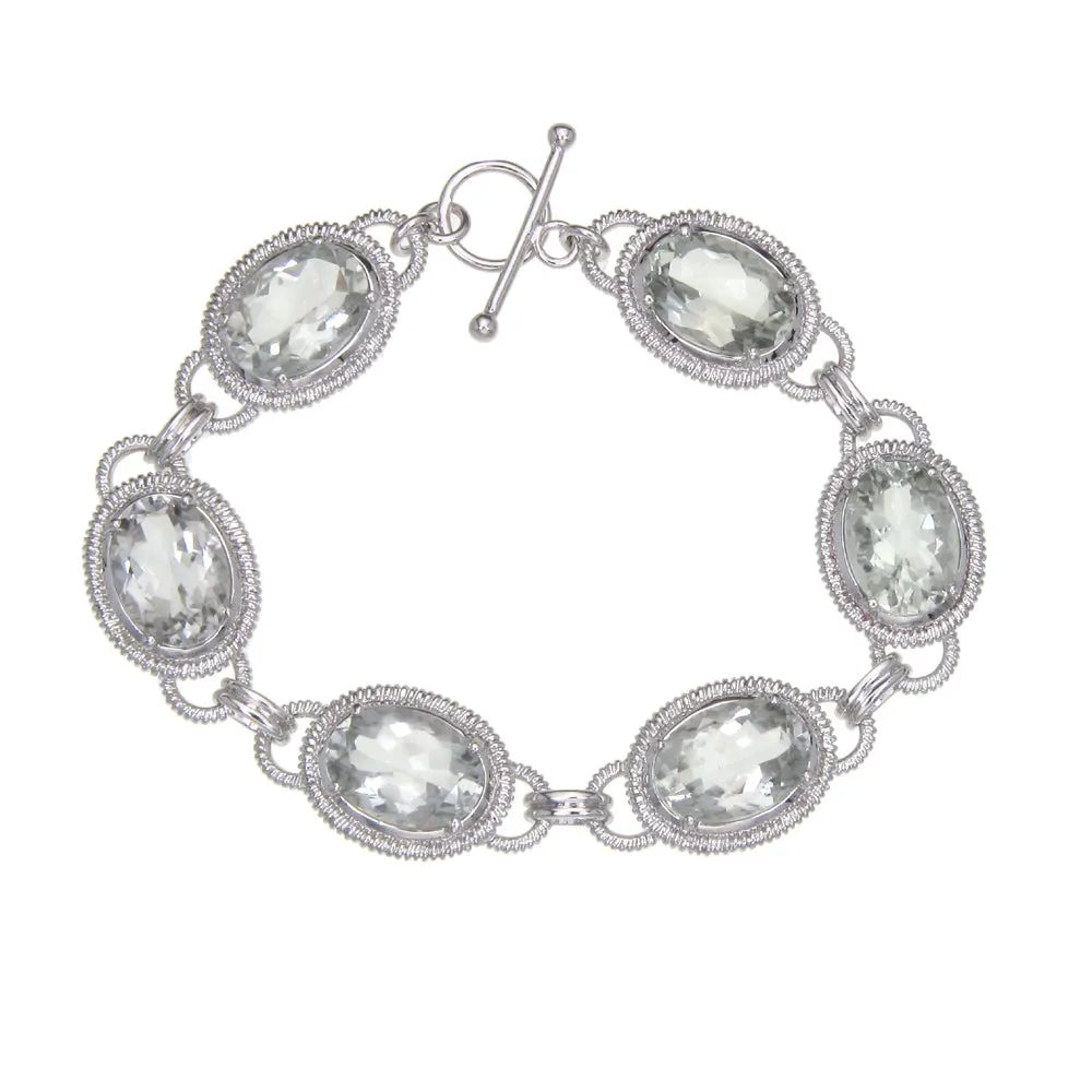 30 cttw Green Amethyst Tennis Bracelet Brass With Rhodium Plating 14x10 MM Oval