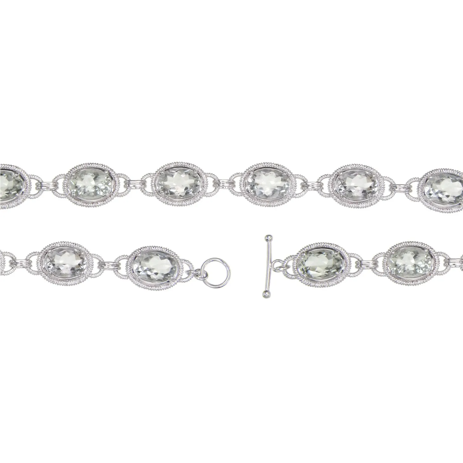 30 cttw Green Amethyst Tennis Bracelet Brass With Rhodium Plating 14x10 MM Oval