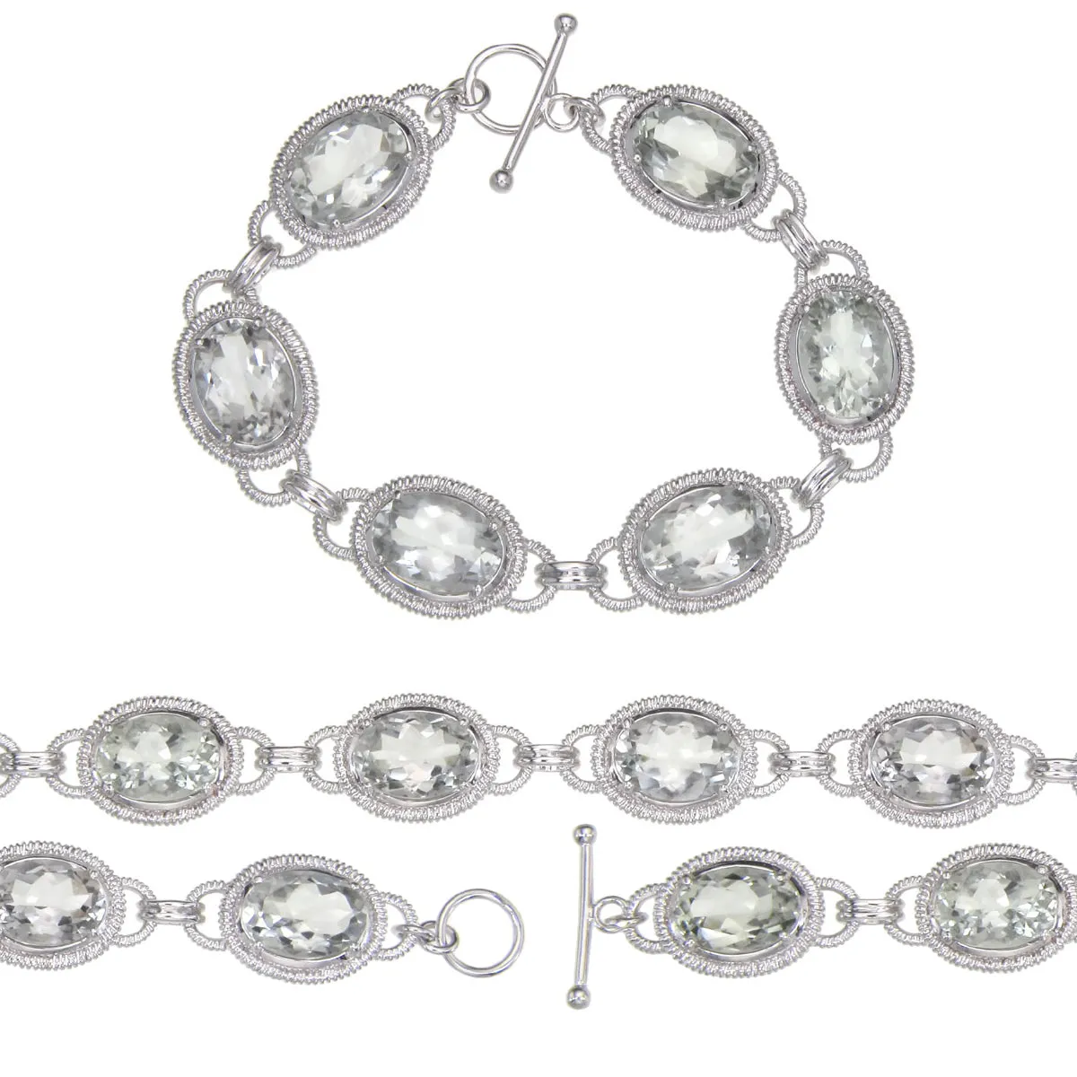 30 cttw Green Amethyst Tennis Bracelet Brass With Rhodium Plating 14x10 MM Oval