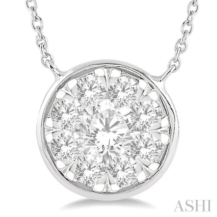 3/4 Ctw Round Shape Lovebright Diamond Necklace in 14K White Gold