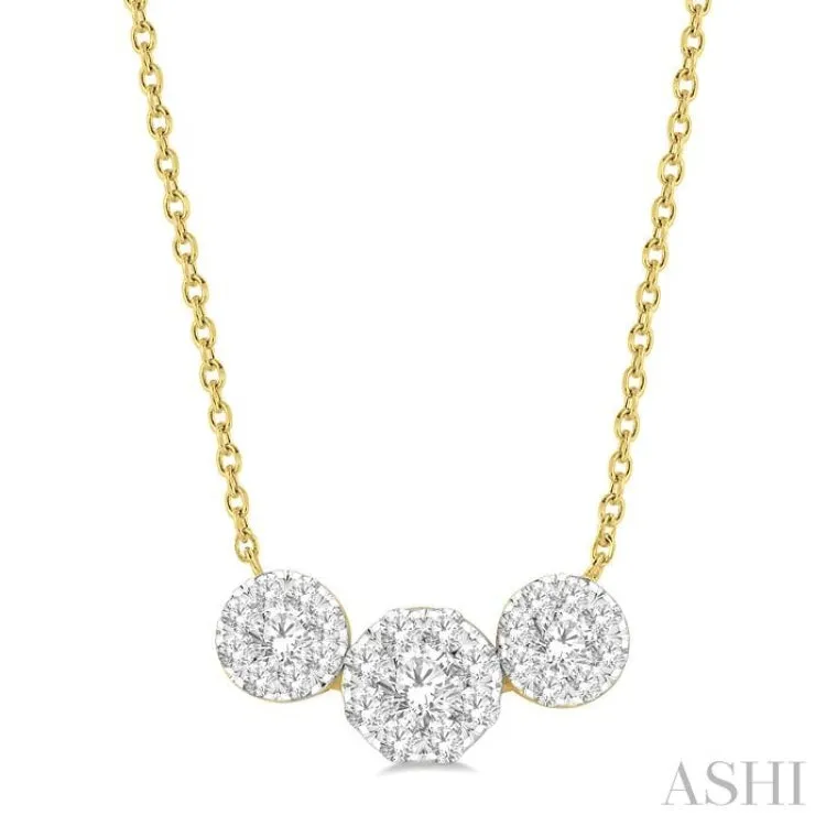 3/4 Ctw Triple Circle Lovebright Round Cut Diamond Necklace in 14K Yellow and White Gold