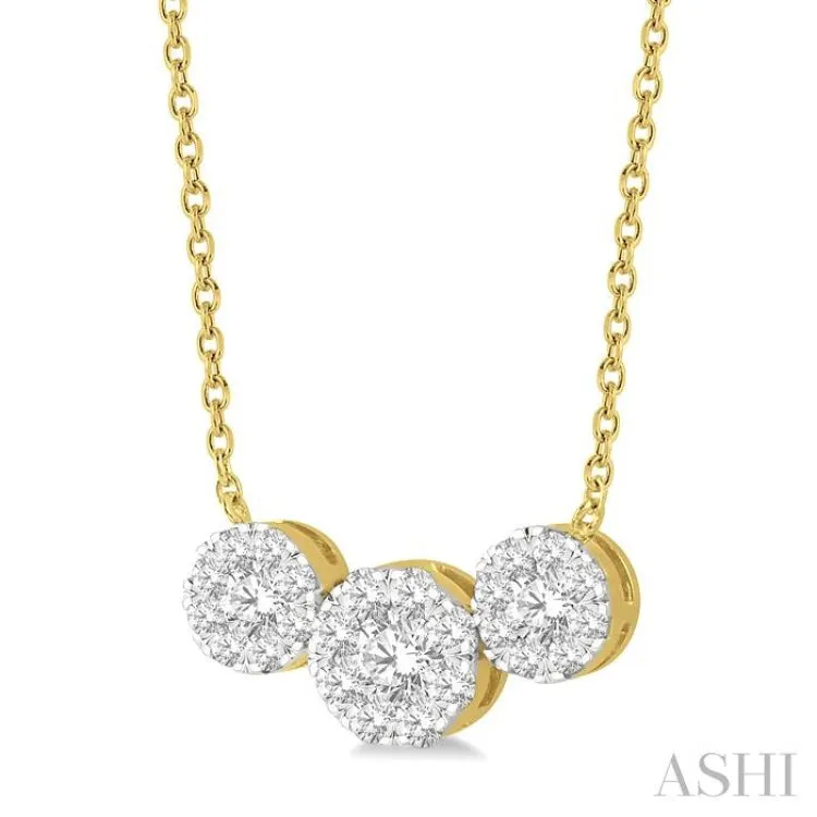 3/4 Ctw Triple Circle Lovebright Round Cut Diamond Necklace in 14K Yellow and White Gold