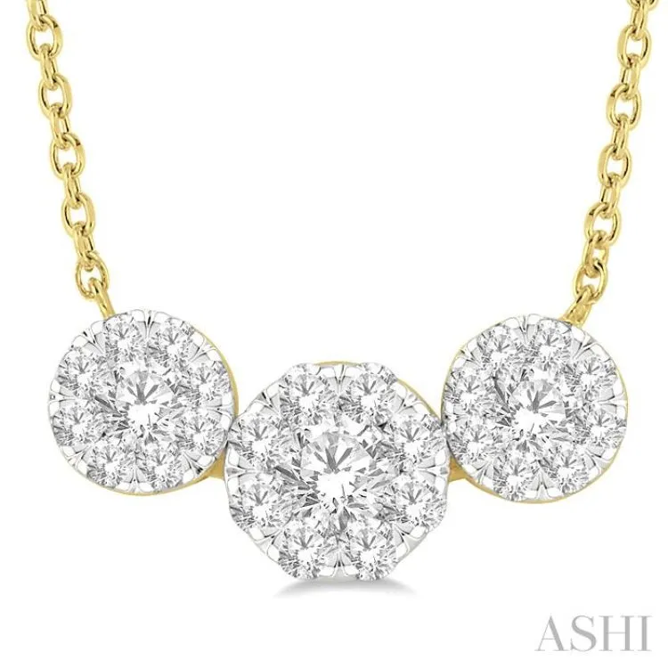 3/4 Ctw Triple Circle Lovebright Round Cut Diamond Necklace in 14K Yellow and White Gold