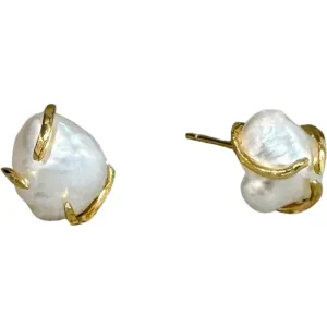 340-01-G | FRESHWATER BASKET POST EARRINGS ON GOLD