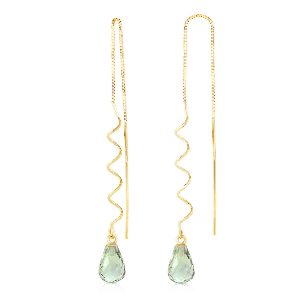 4.5 Carat 14K Solid Yellow Gold Threaded Dangle Earrings Green Amethyst