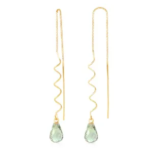 4.5 Carat 14K Solid Yellow Gold Threaded Dangle Earrings Green Amethyst